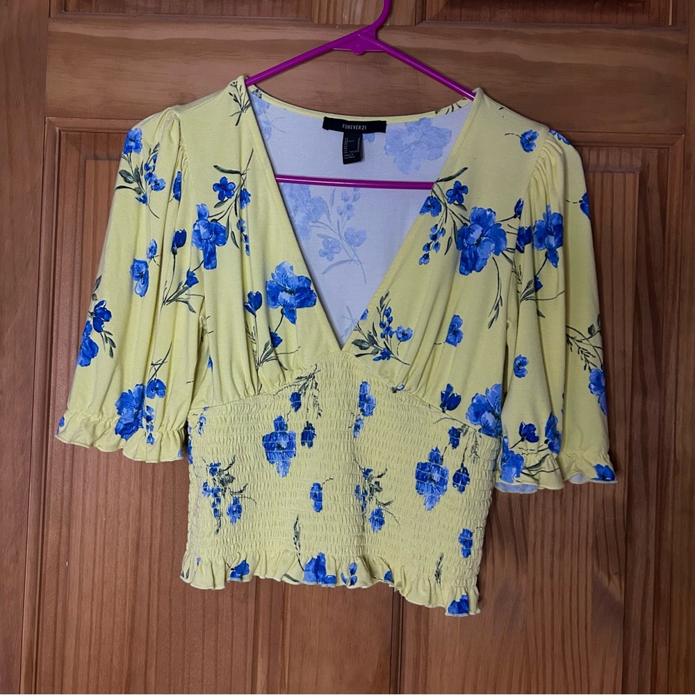 Floral Yellow and Blue Top
